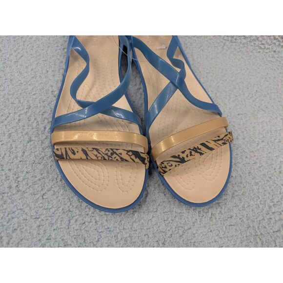 Crocs Isabella Graphic Strappy Sandals Blue and Tan Style 205084 Women's size 10 - Picture 2 of 8